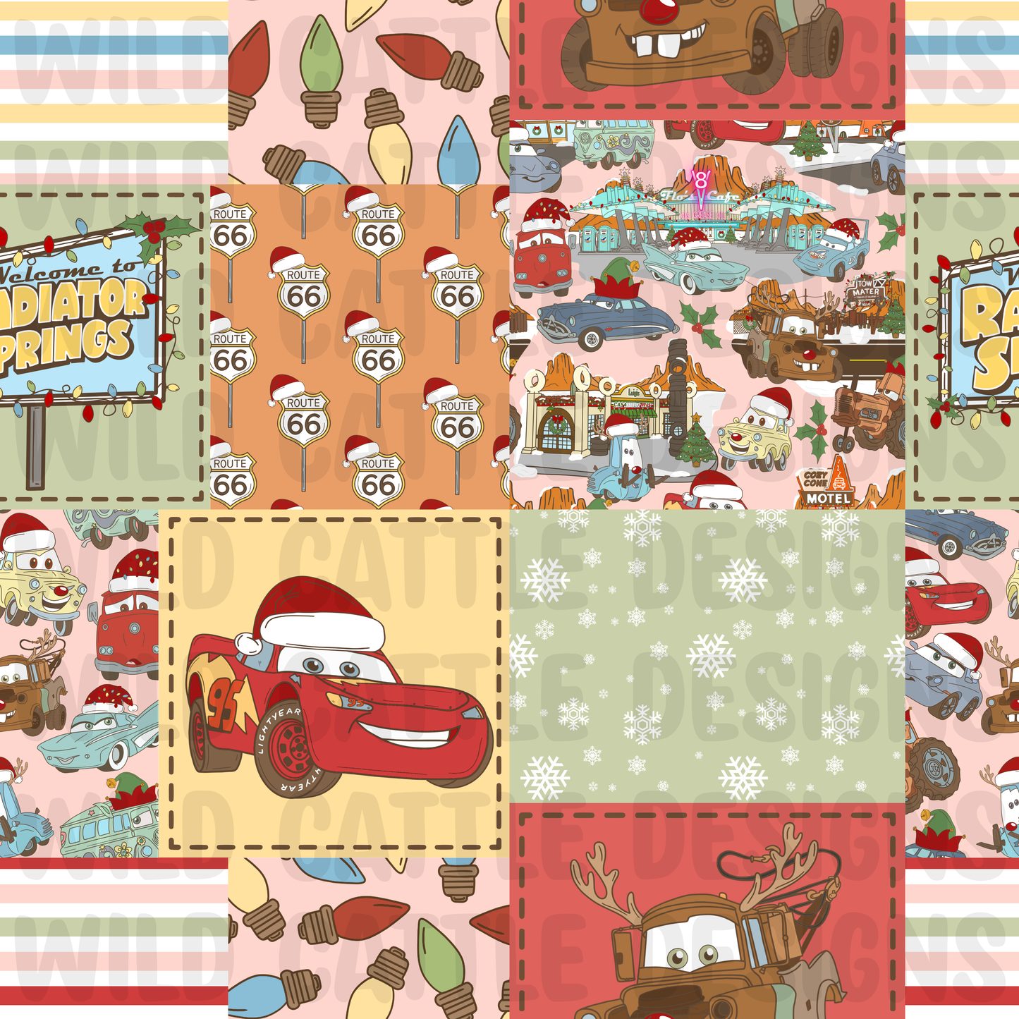 Christmas car town pink patchwork