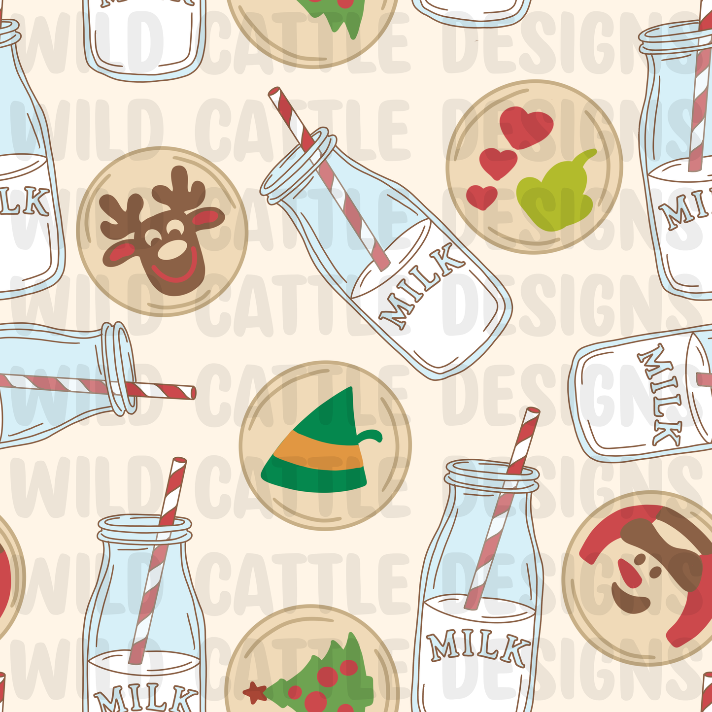 Christmas milk and cookies seamless