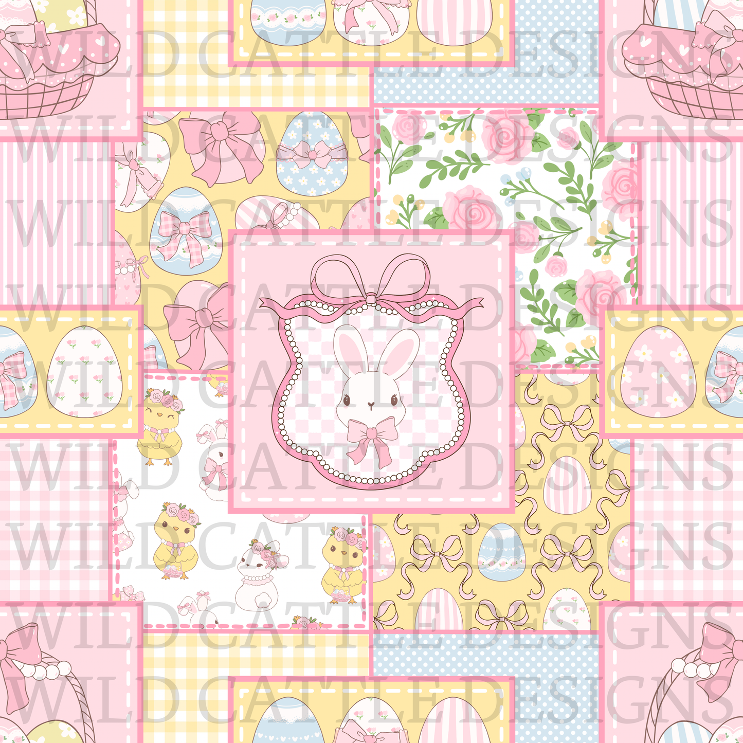 Coquette bunny and eggs patchwork