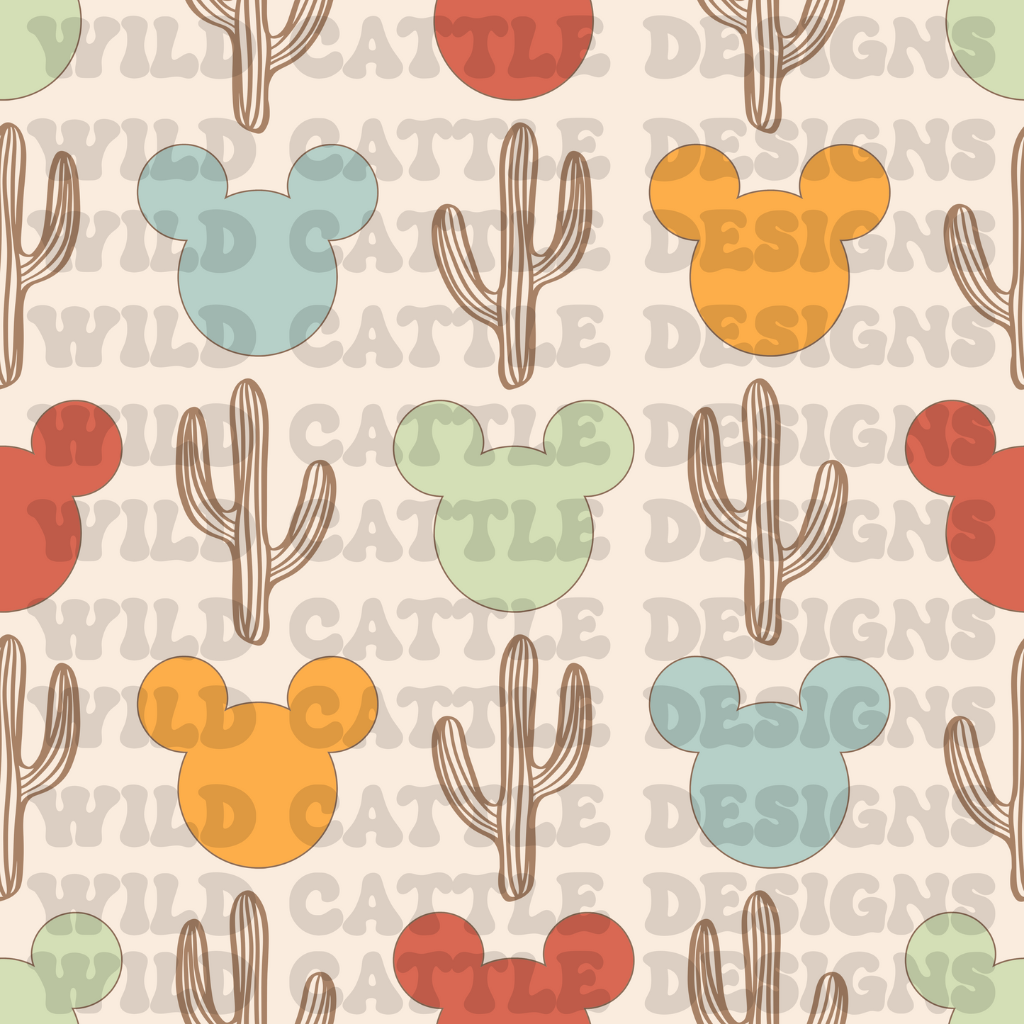 Cowboy mouse and cactus seamless