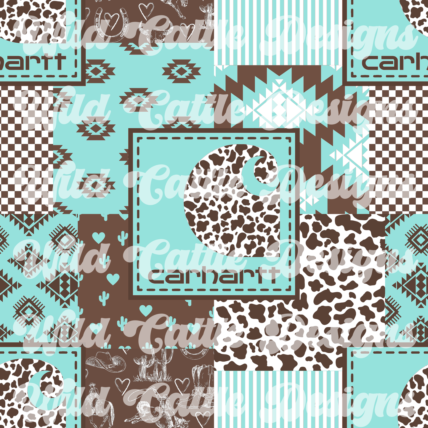 Cowgirl teal heart patchwork