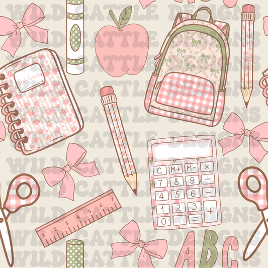 Cream coquette school supplies seamless
