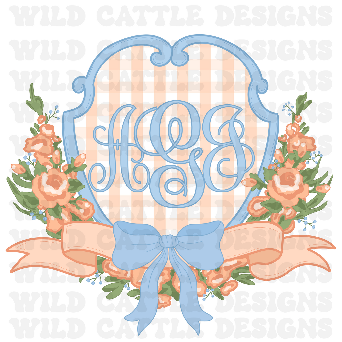 CUSTOM fancy peach floral monogram PNG