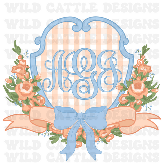 CUSTOM fancy peach floral monogram PNG