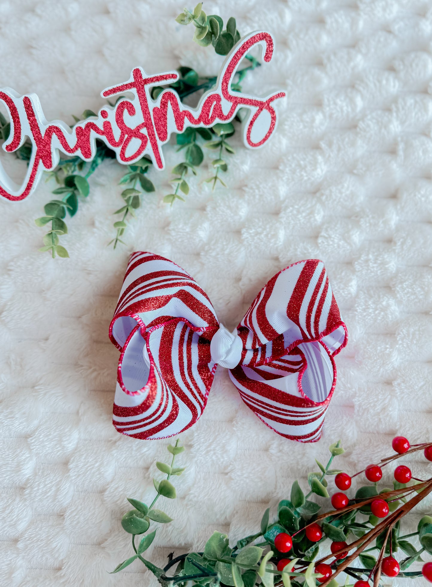 5 in double layer candy cane glitter bow