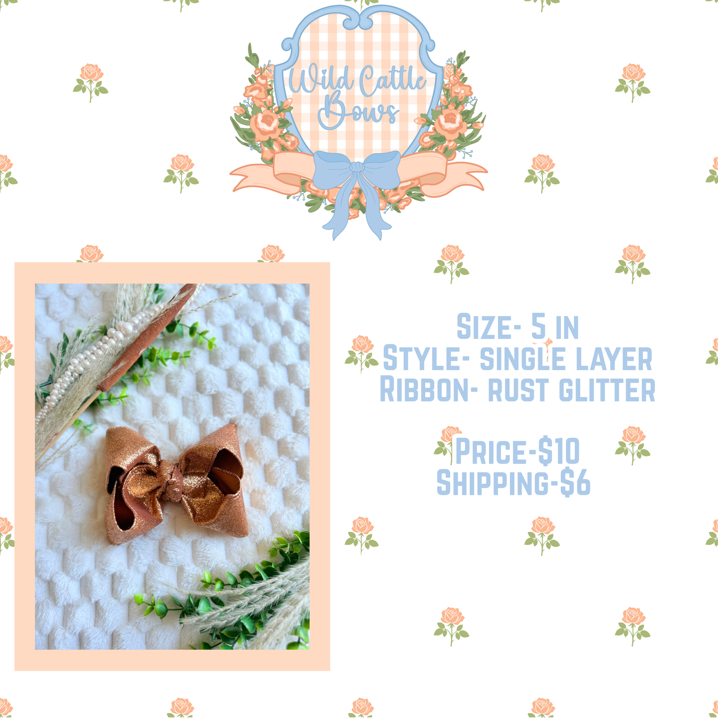 5 in Rust Glitter Bow