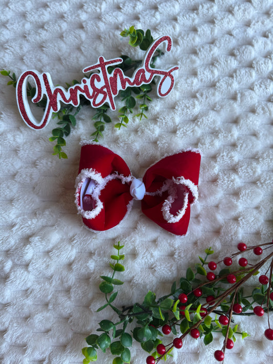 5 in double layer velvet with white trim bow