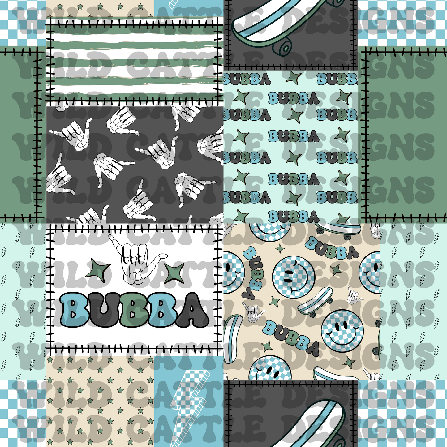 Green and blue bubba patchwork