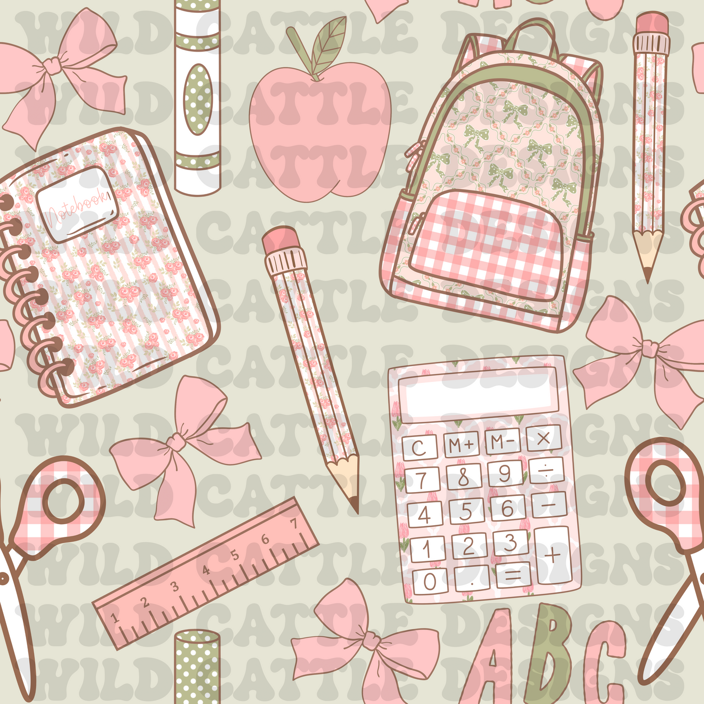Green coquette school supplies seamless