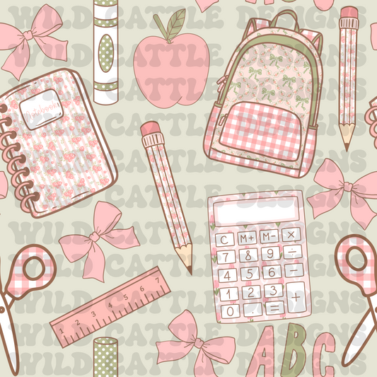 Green coquette school supplies seamless