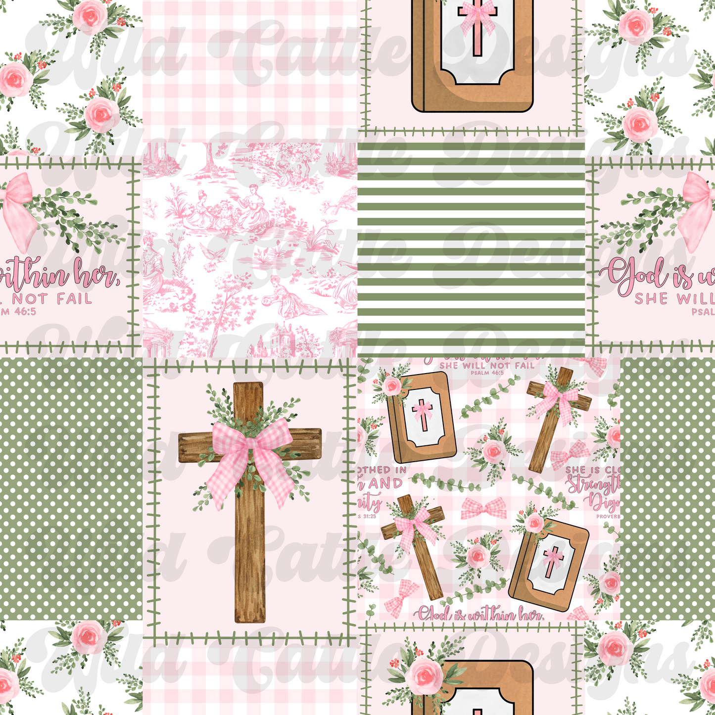 Green she will not fail patchwork