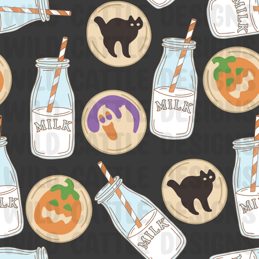 Halloween milk and cookies seamless