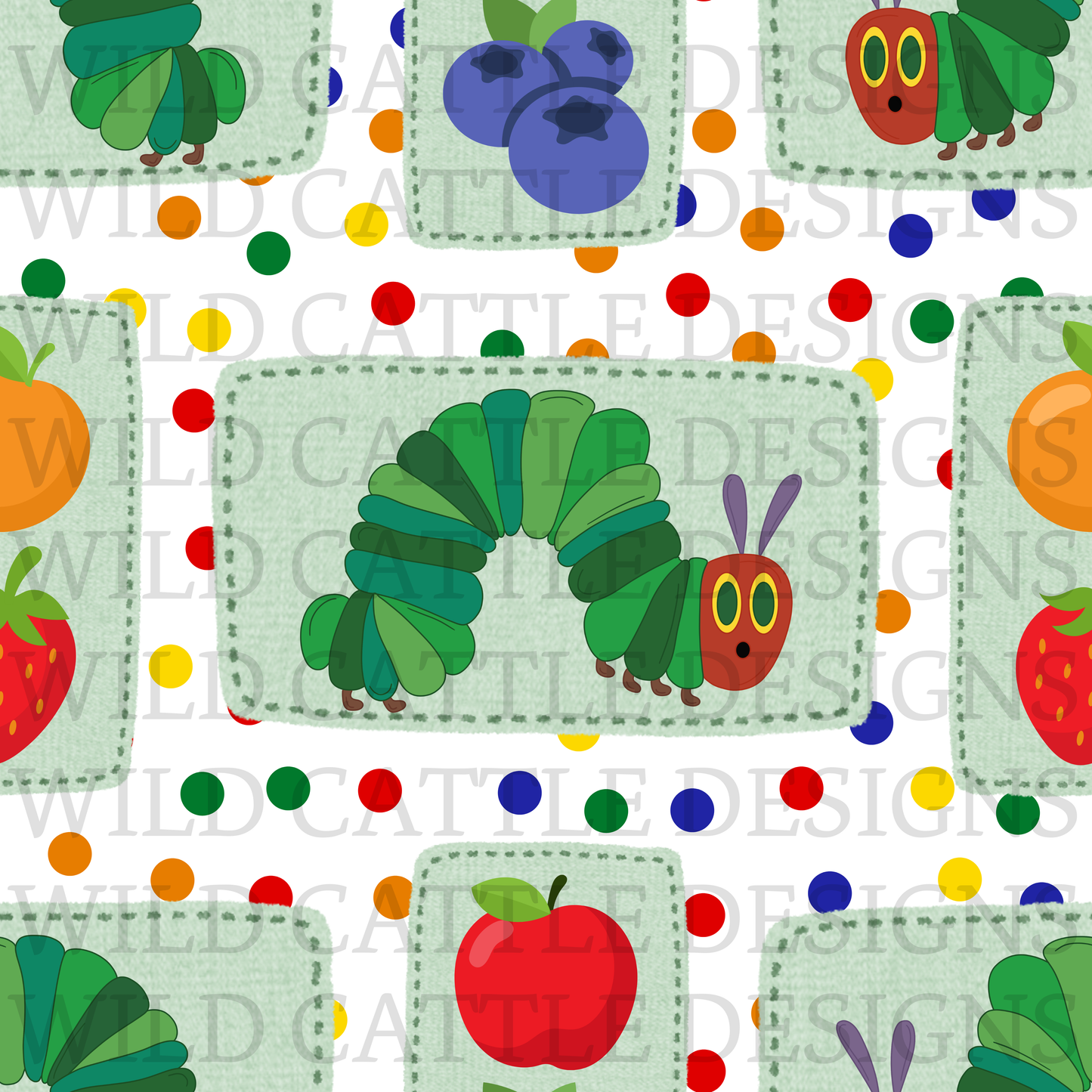 Hungry caterpillar colorful dots seamless
