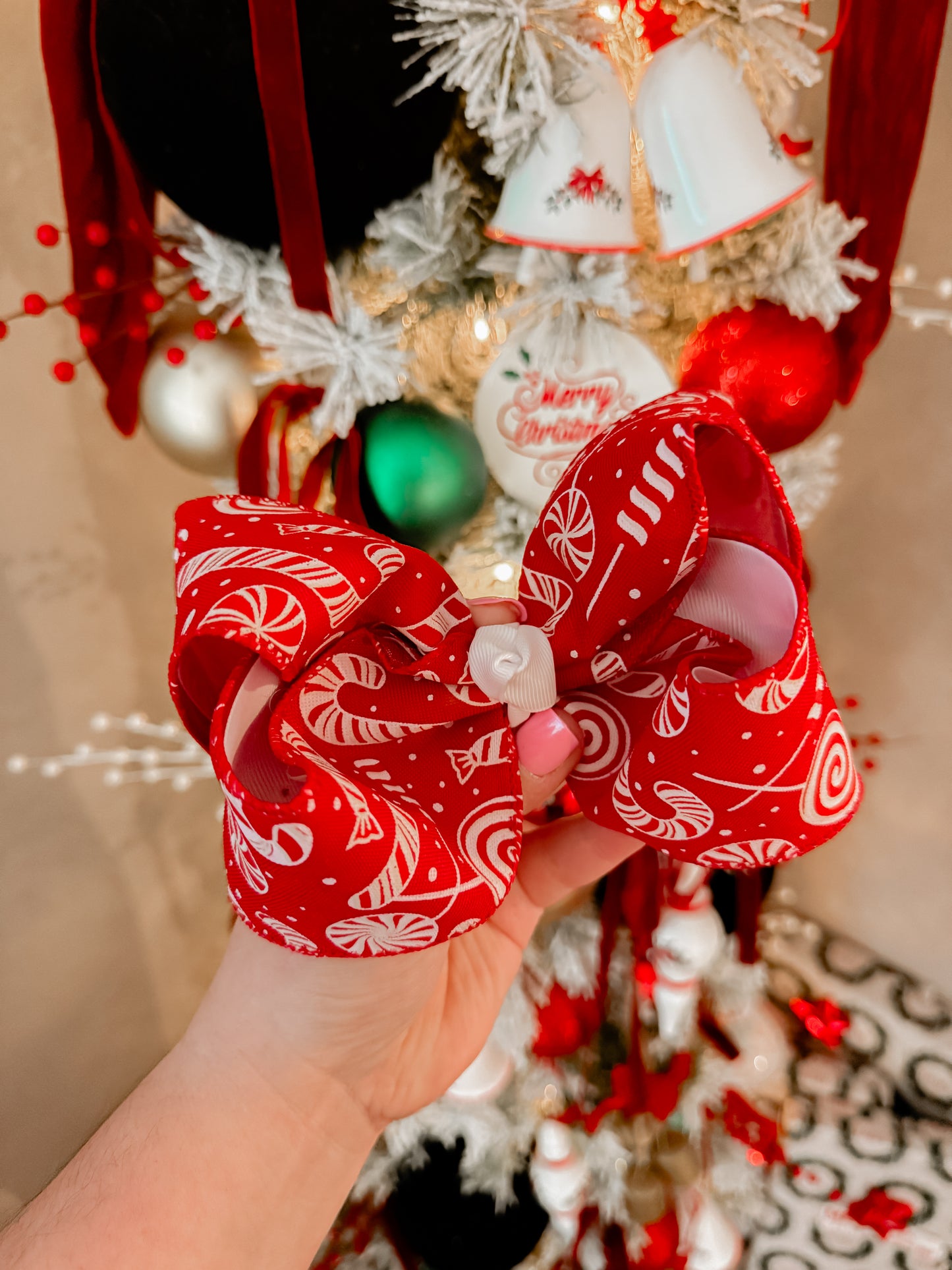 6 in double layer candy cane bow