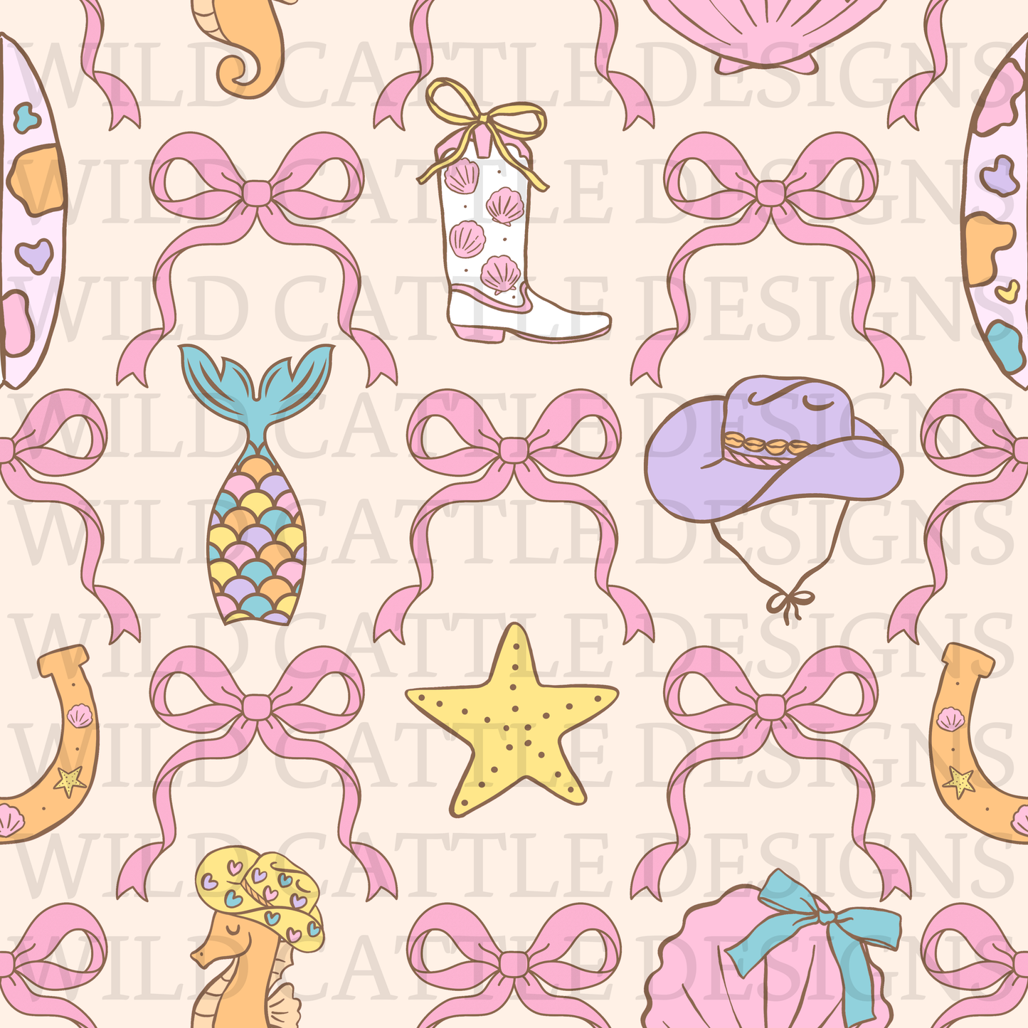 Mermaid cowgirl bows seamless