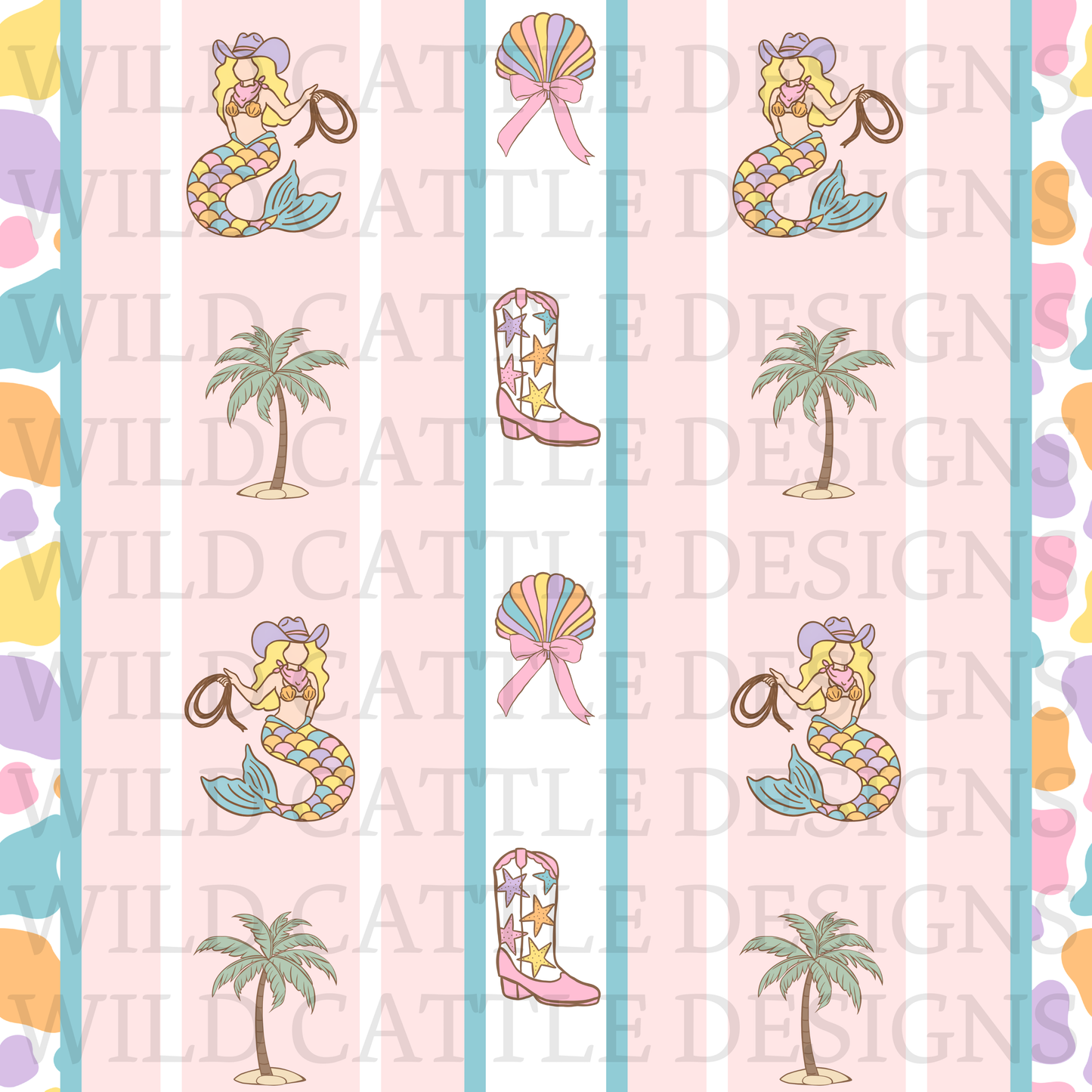 Mermaid cowgirl stripes seamless