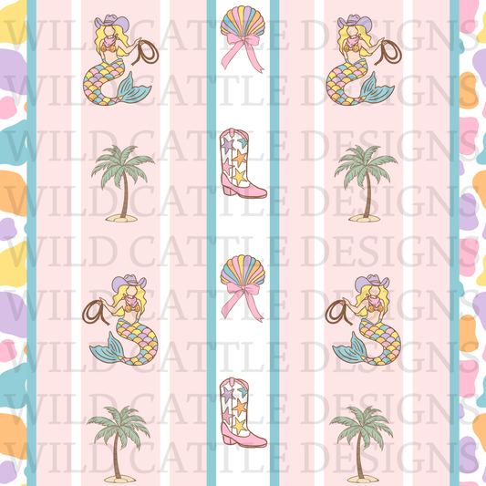 Mermaid cowgirl stripes seamless