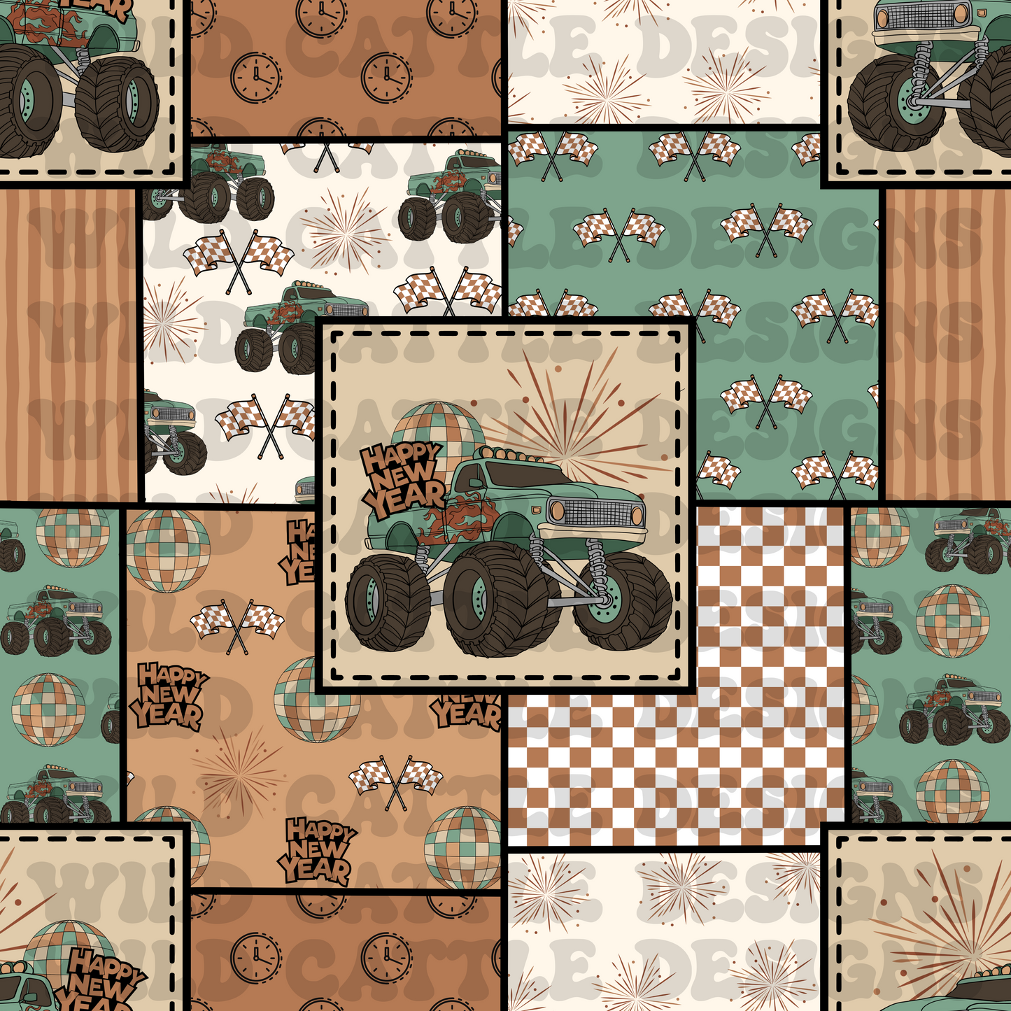 Monster truck new year patchwork