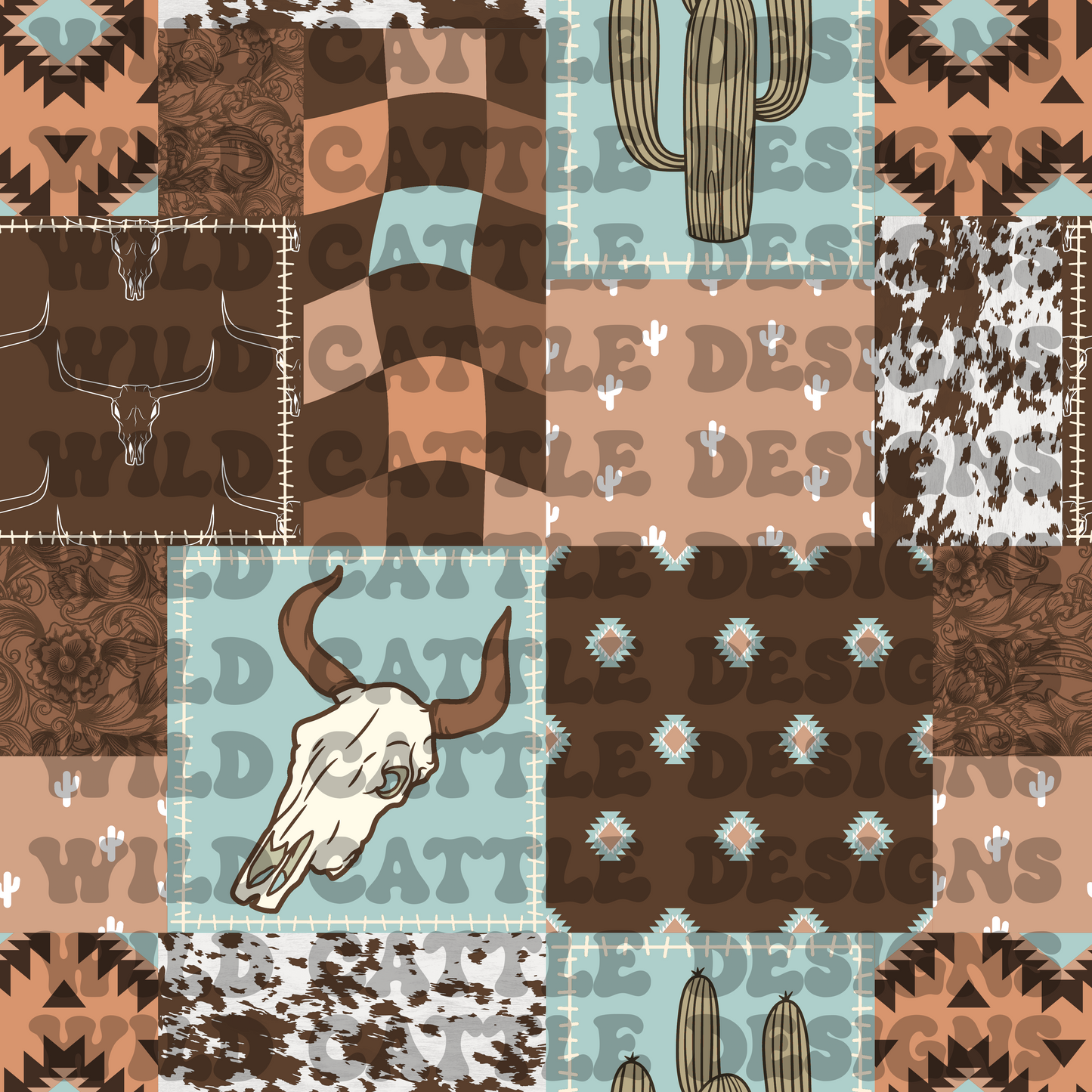 Muted blue western cowboy patchwork