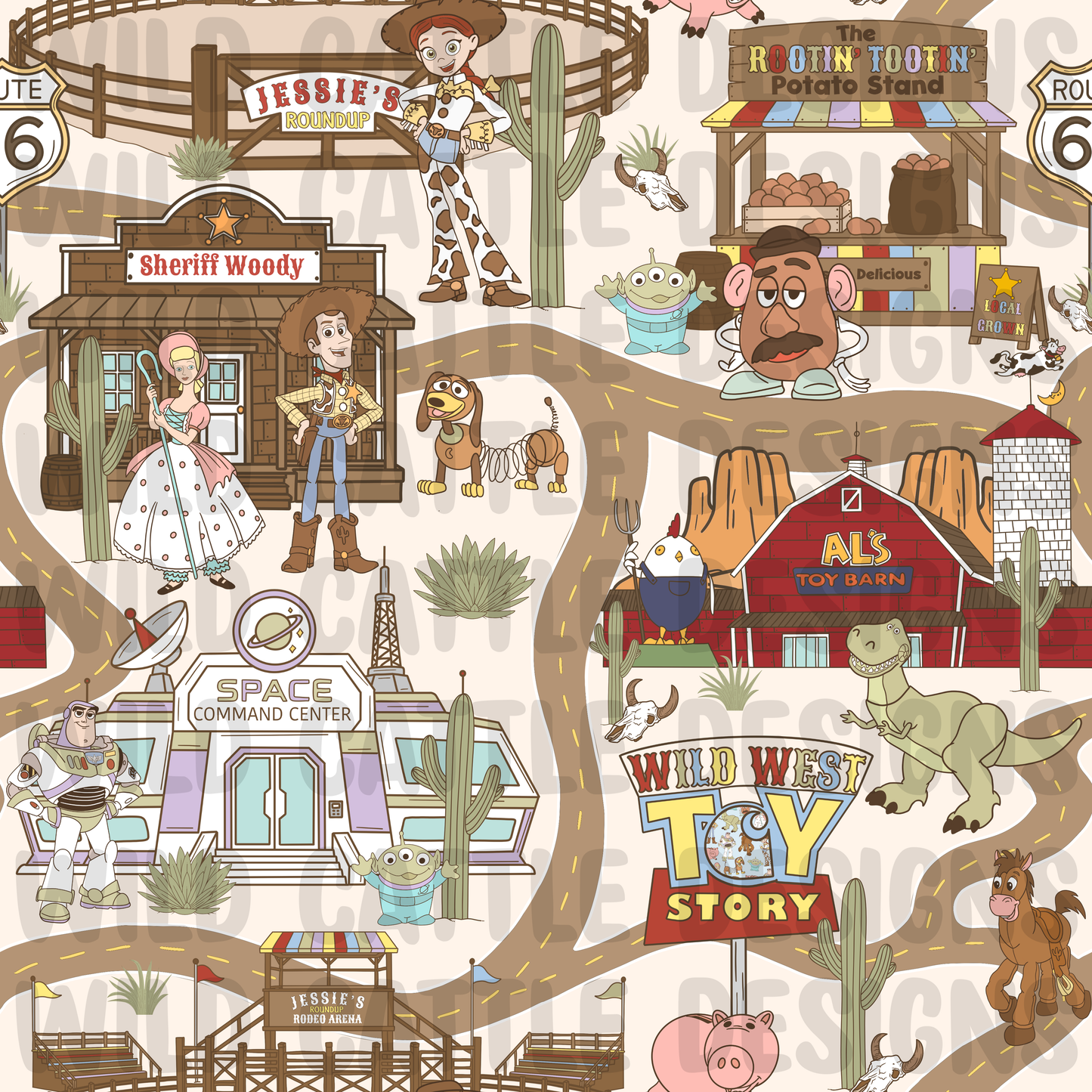 Muted desert toy town seamless