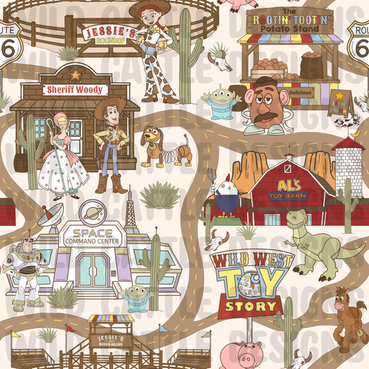 Muted desert toy town seamless