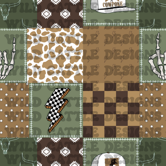 Muted green western patchwork