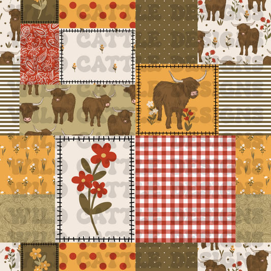 Muted highland cow patchwork
