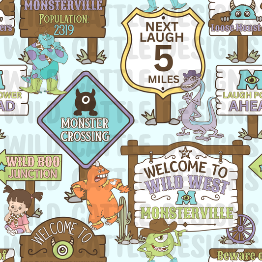 Muted wild west monster signs seamless