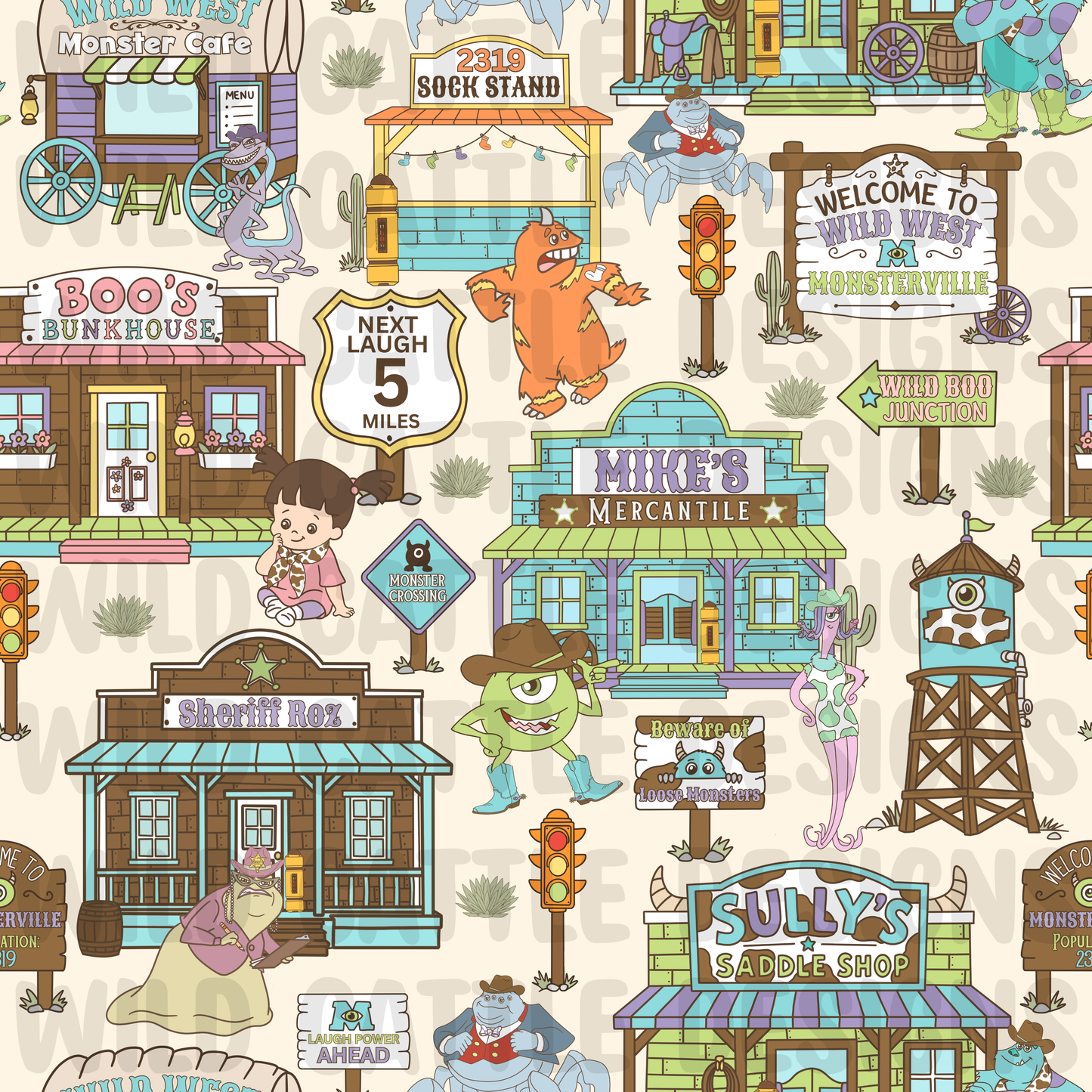 Muted wild west monsters seamless