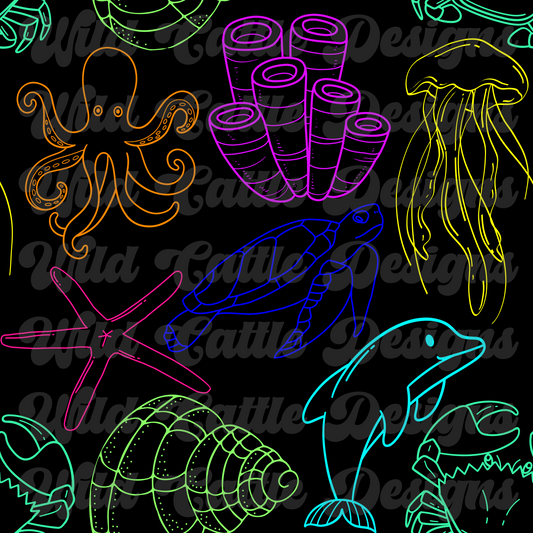 neon ocean life seamless