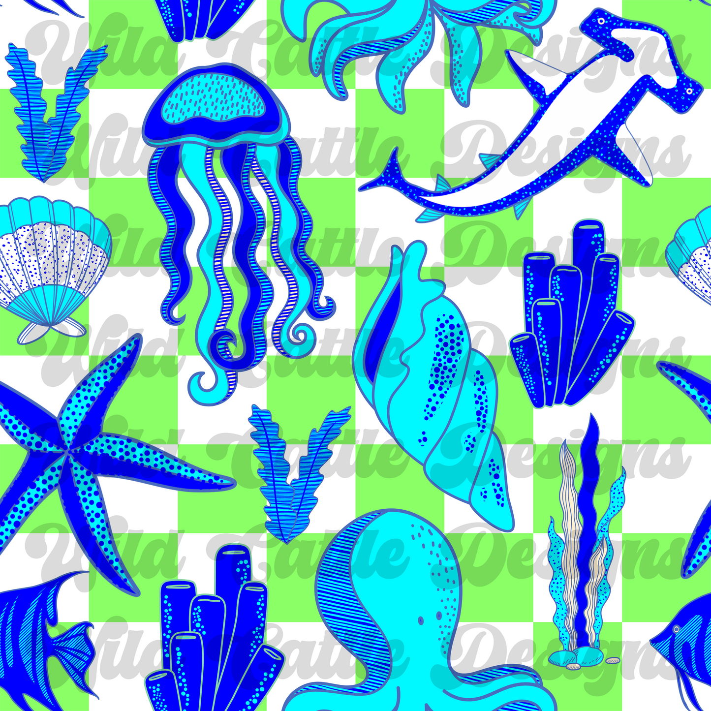 neon sea creatures seamless