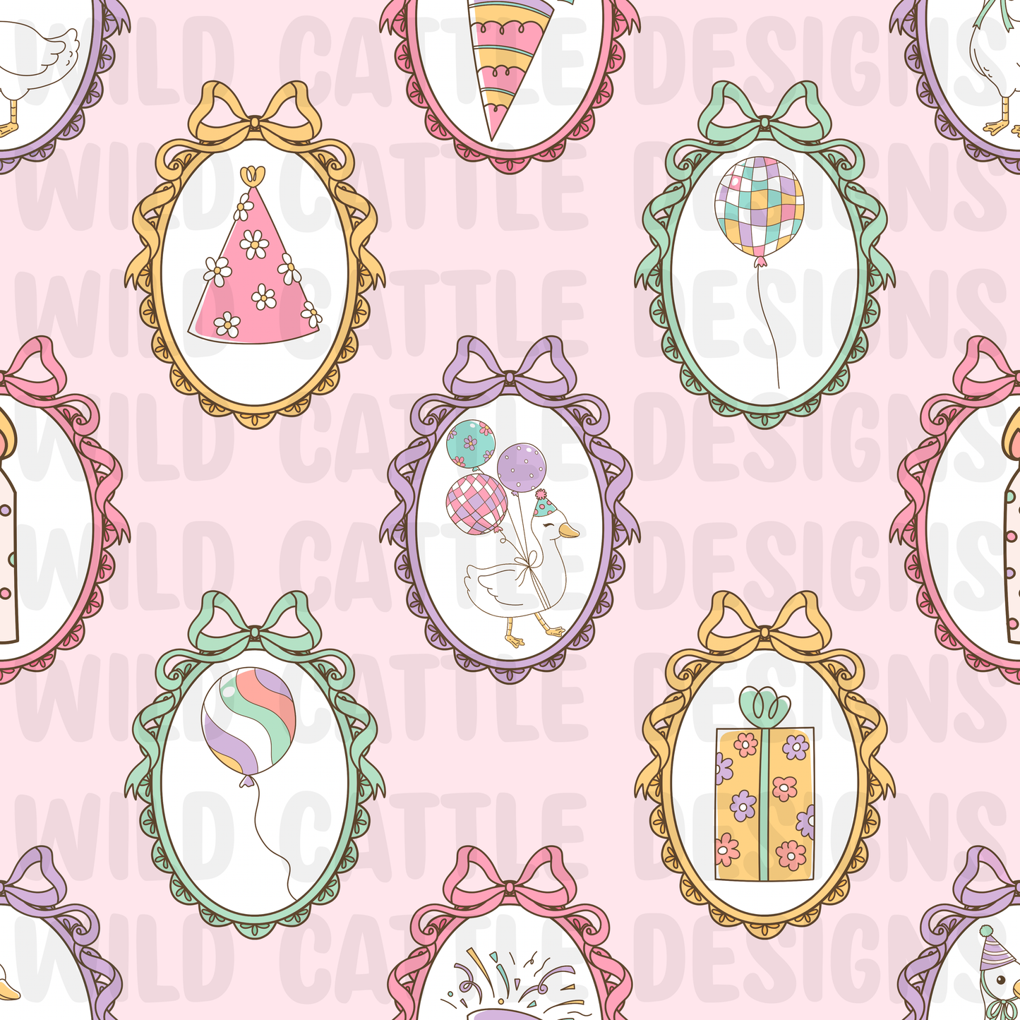 Pastel birthday goose frames seamless