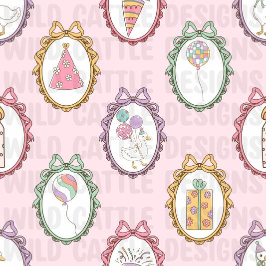 Pastel birthday goose frames seamless
