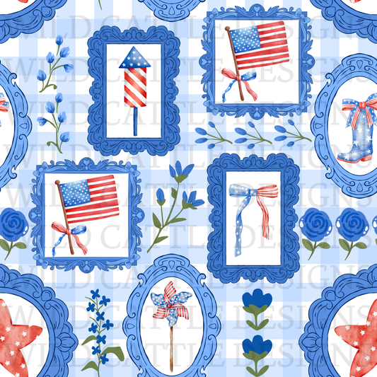 Patriotic blue floral frames seamless