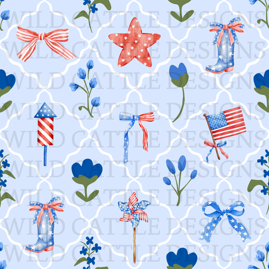 Patriotic blue floral seamless