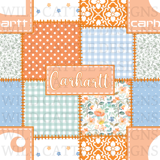 Peachy orange blue floral patchwork
