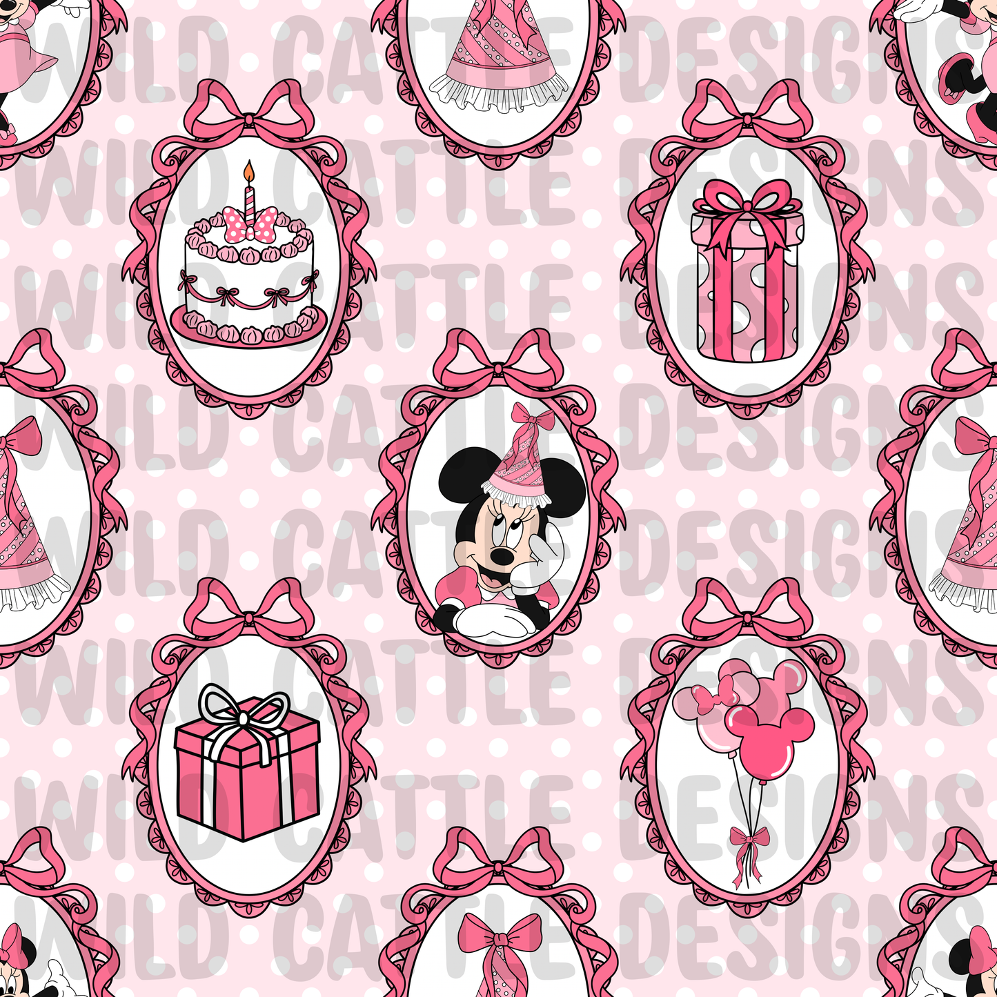 Pink birthday mouse frame seamless