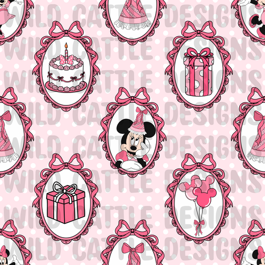 Pink birthday mouse frame seamless