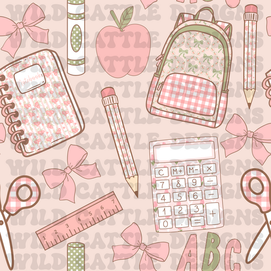 Pink coquette school supplies seamless