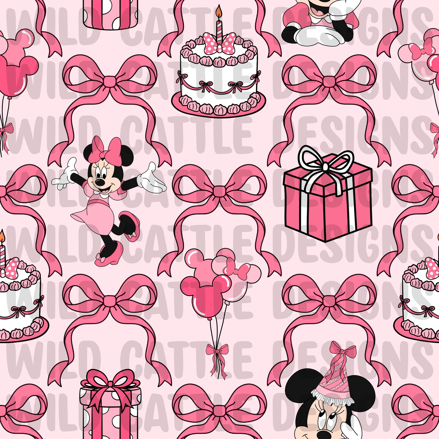 Pink mouse birthday bows seamless