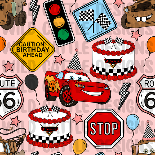 Pink racecar birthday seamless