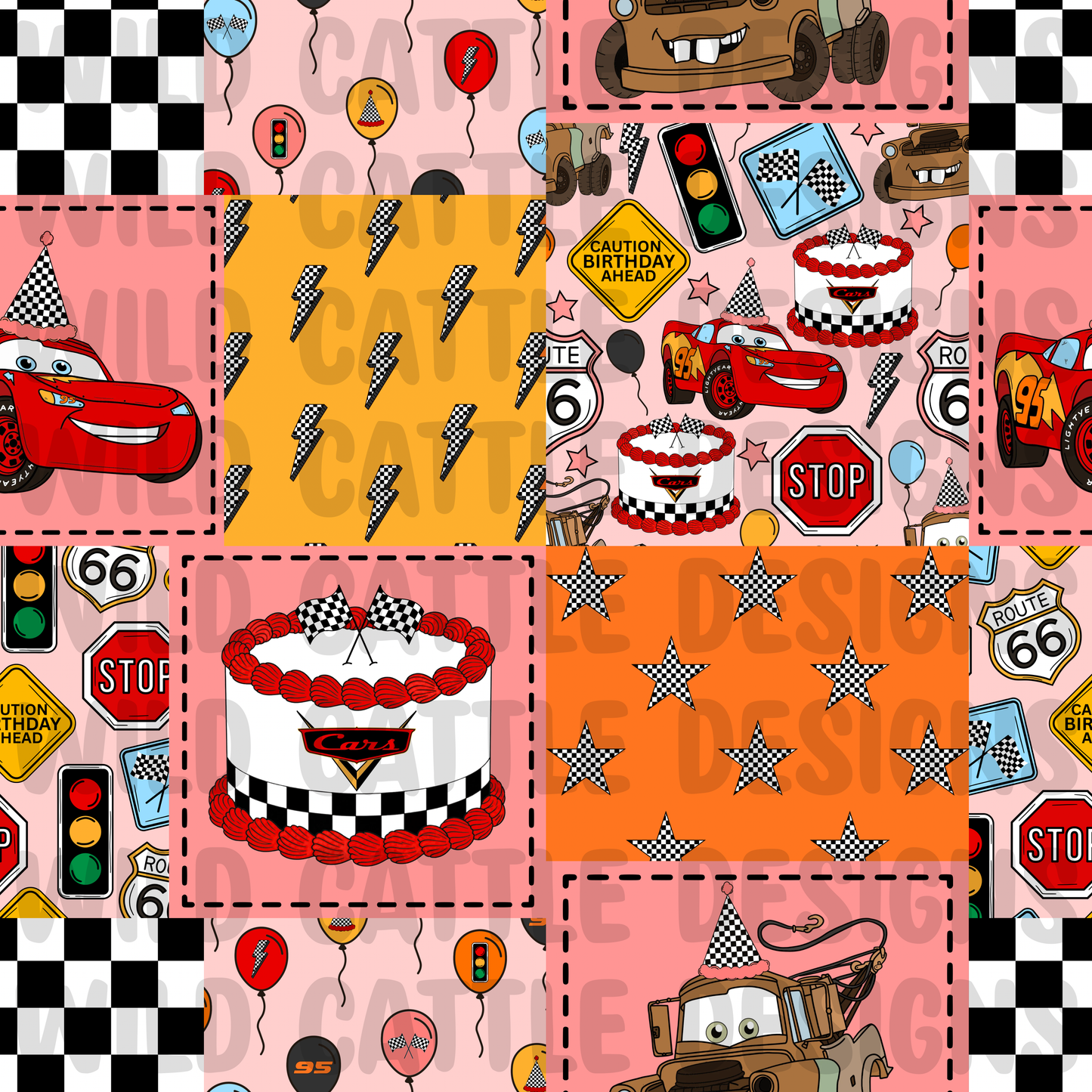 Pink race car birthday patchwork