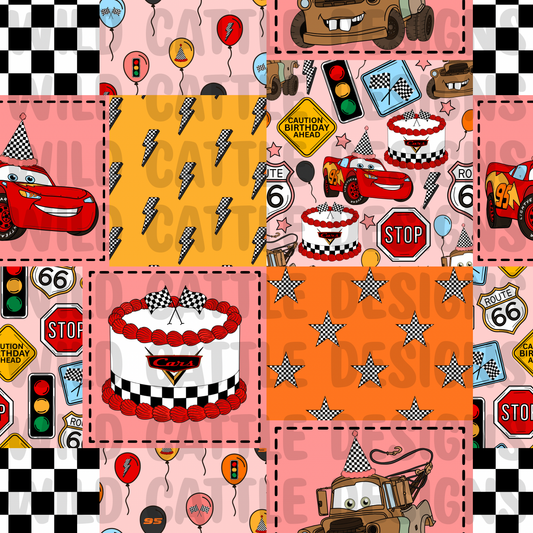 Pink race car birthday patchwork