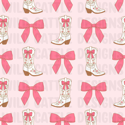 Preppy cowgirl boots and bows seamless