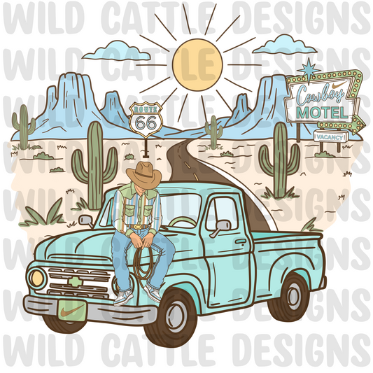Route 66 blue cowboy checkmark png