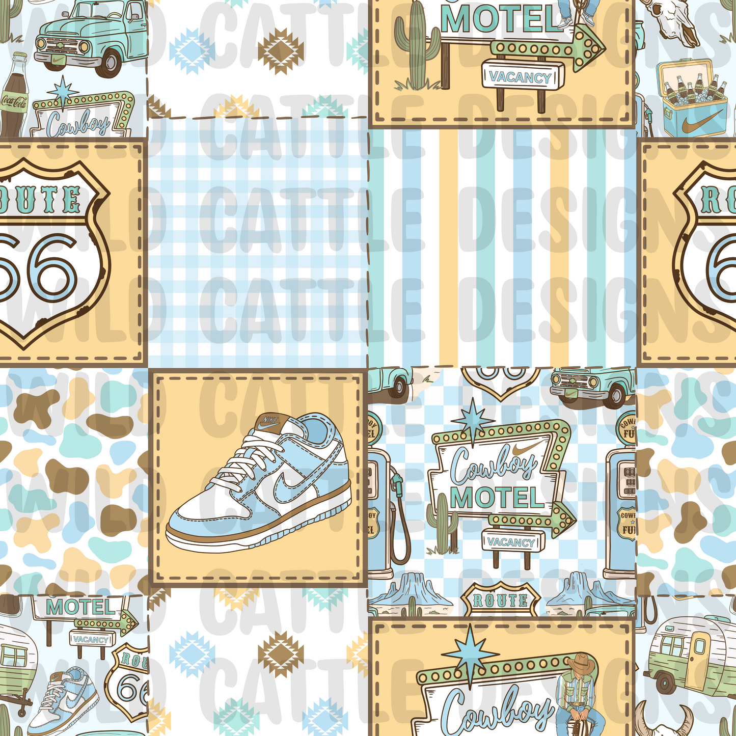 Route 66 Cowboy Checkmark Patchwork