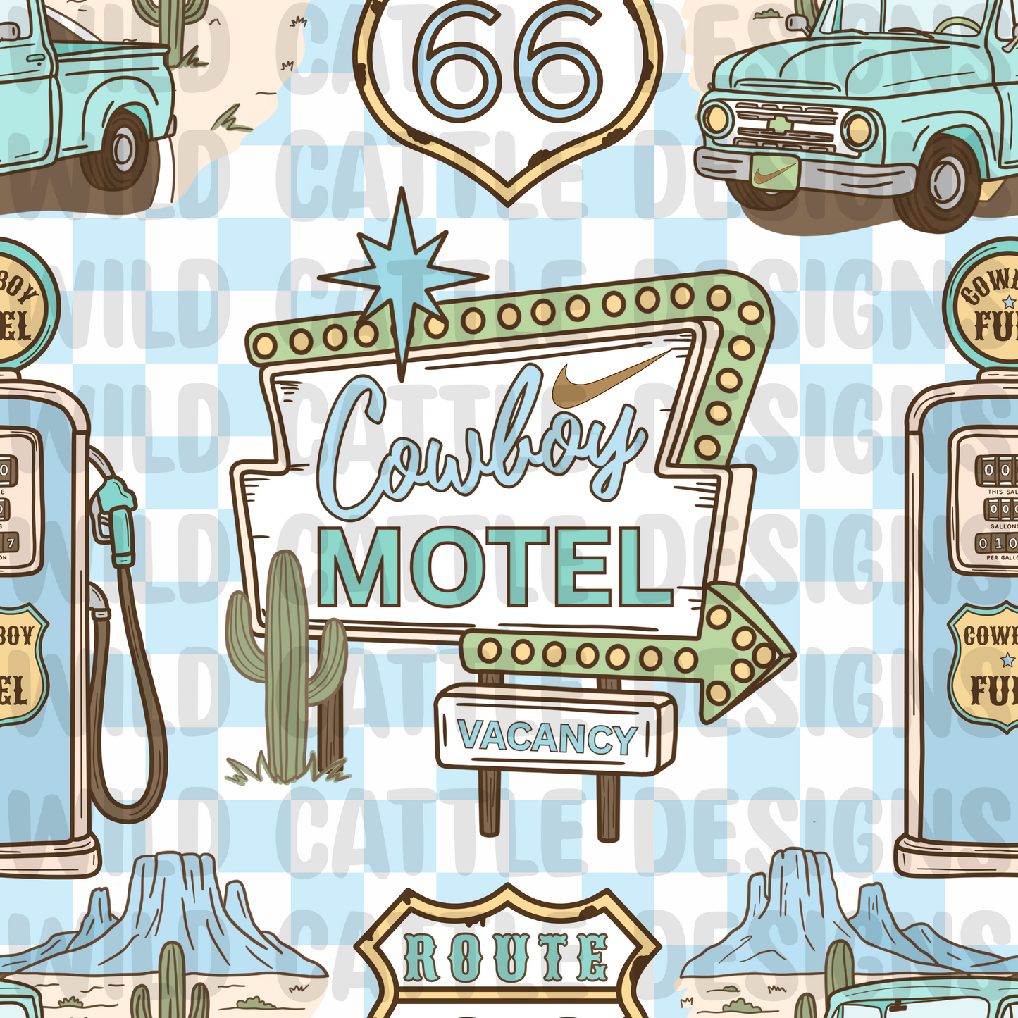 Route 66 Cowboy checkmark with checkers