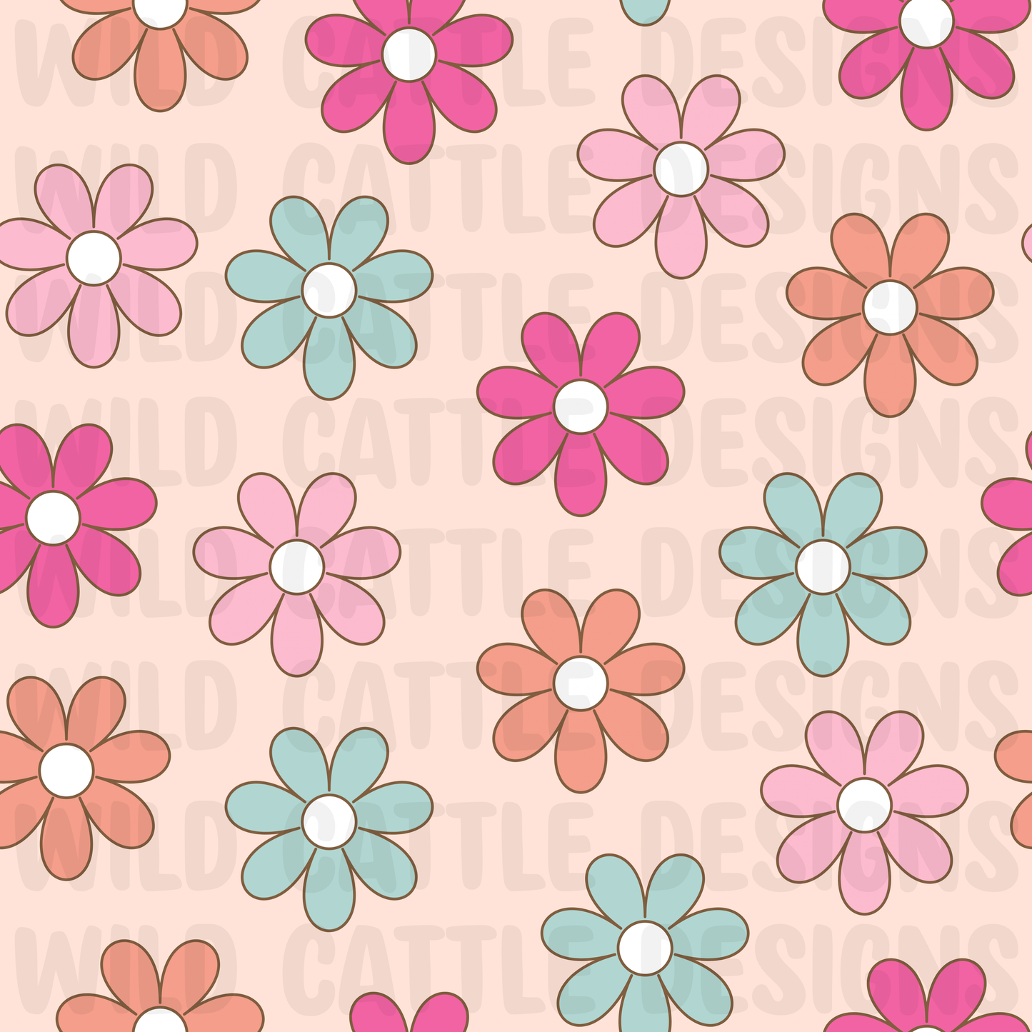 Saddle up for school peach floral seamless