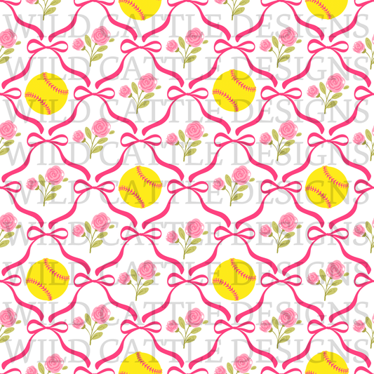 Softball hearts floral bows seamless