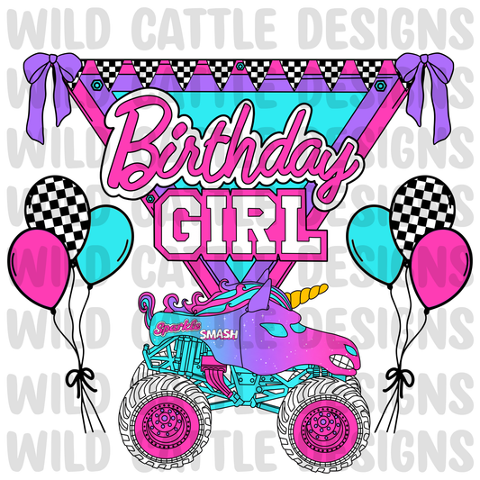 Sparkle monster truck birthday girl png